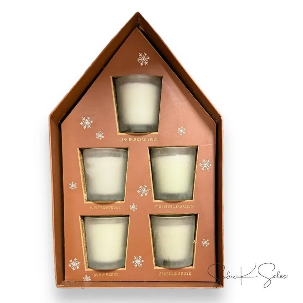Pottery Barn Christmas Classic Holiday Gingerbread House Votives -‎ Set of 5